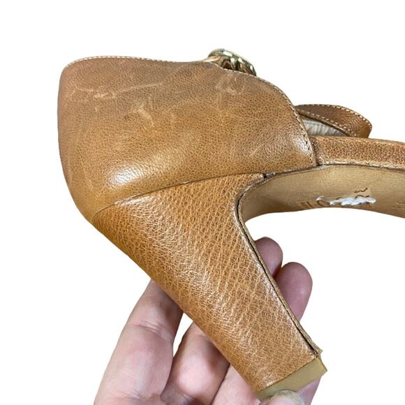 Les Venues Brown Leather Strappy Heels Women Sz 39.5 - Picture 10 of 11